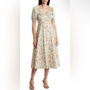 August Sky Size Large Women’s Floral Faux Wrap Midi Dress